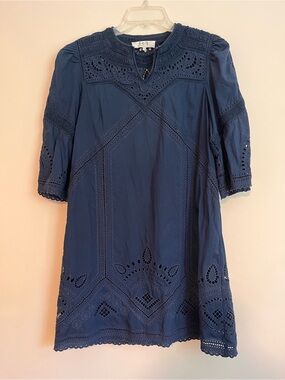 Sea New York Navy Elaborate Eyelet Tunic Lined Cotton Dress Size 4